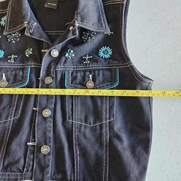 Embroidered Black Denim Vest - Picture 4 of 6